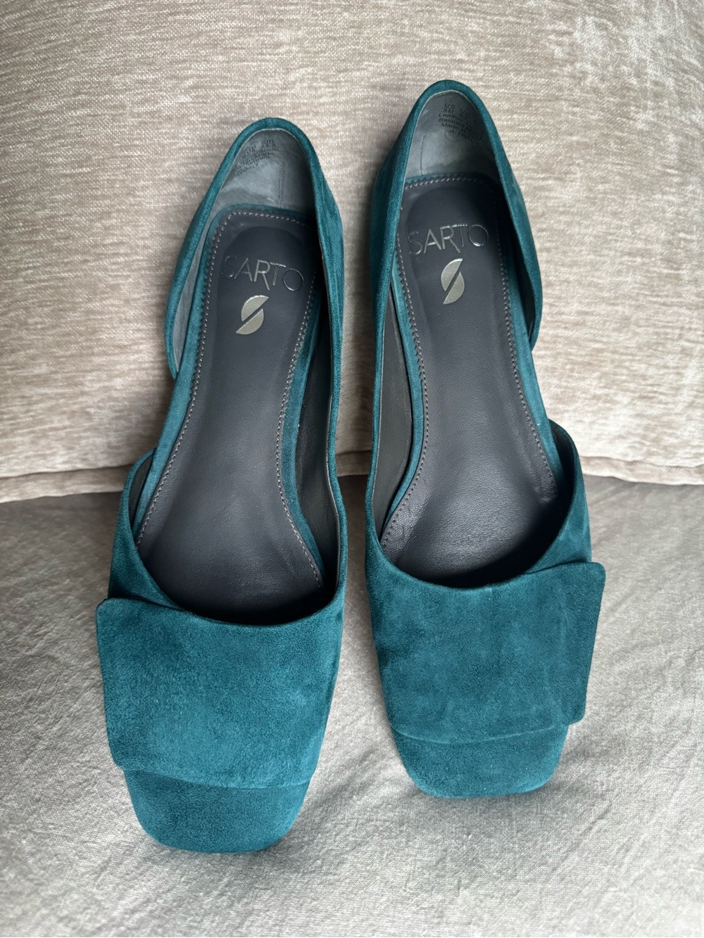 Franco Sarto Teal Suede Square-Toe Flats